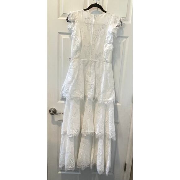 Premier Amour White Lace Tiered V-Neck Maxi Dress Sz 6 #342 - Picture 2 of 6